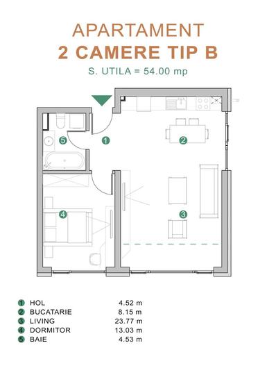 Apartament cu 2 camere decomandat în Chiajna