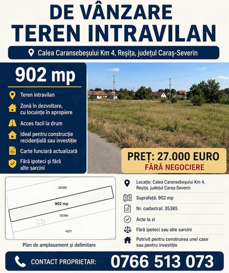 Teren de 902 mp, în Central