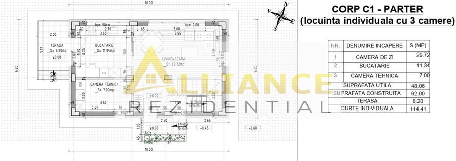 Casă individuală cu 3 camere decomandat cu Canalizare în Central