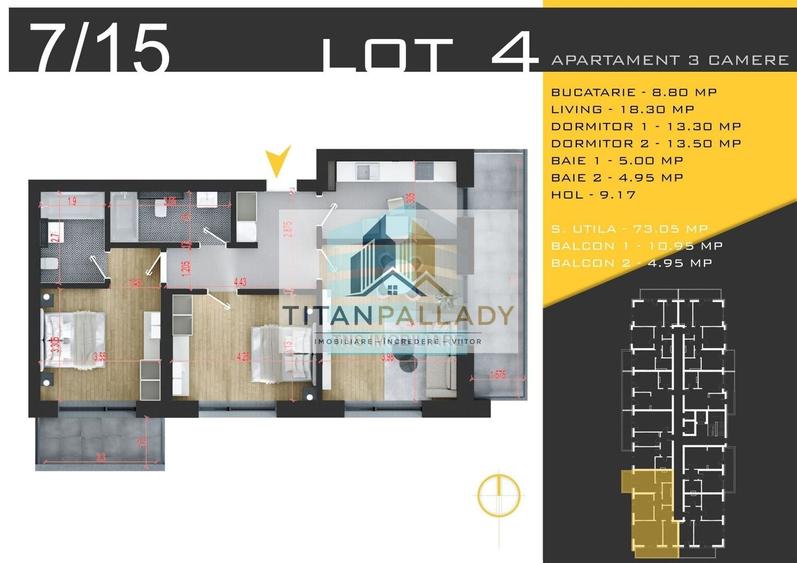 Apartament cu 3 camere în Titan