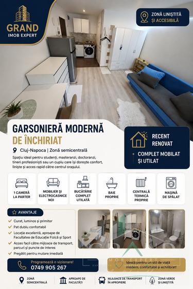 Garsonieră semidecomandată, mobilată în Plopilor