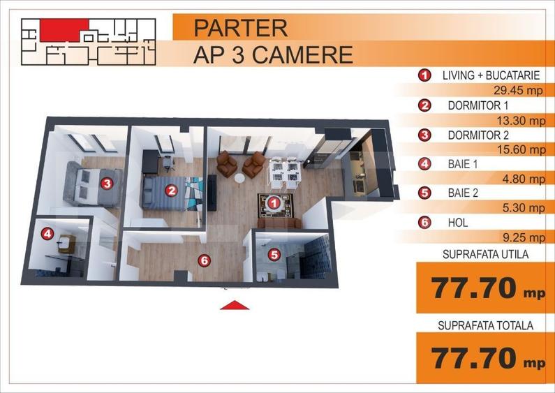 Apartament cu 3 camere în Central