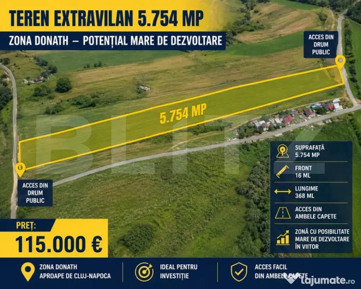 Teren de vanzare, 5754 mp, acces doua drumuri, zona Donath - 1