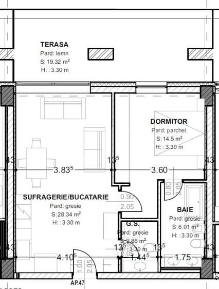 Apartament de vanzare, cu 2 camere, 71 mp, terasă 19 mp, zona centrala - 1