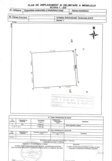 Teren Construcții intravilan de 1155 mp, în Aviației