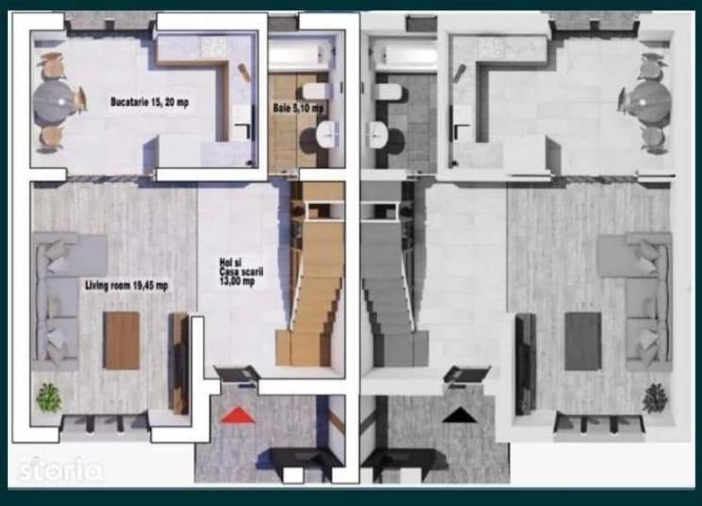 Duplex cu 4 camere cu Canalizare în Est