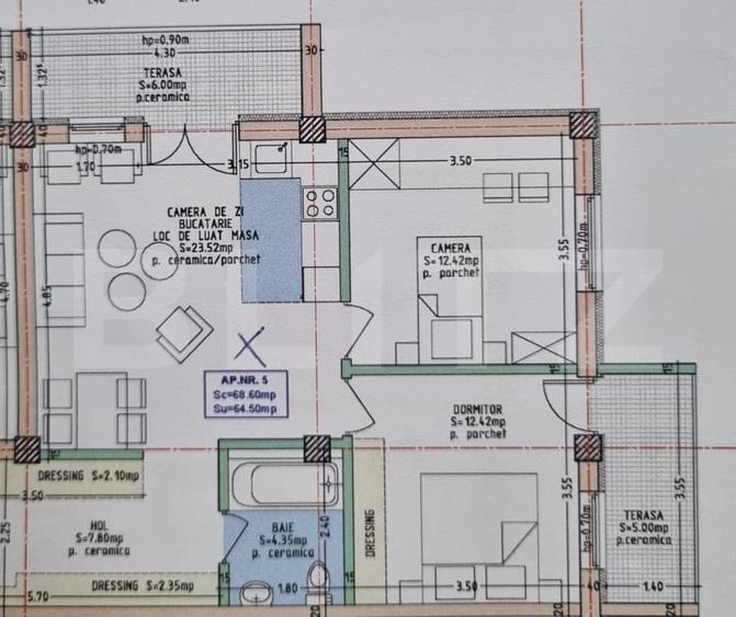 Apartament cu 3 camere semidecomandat în Sud