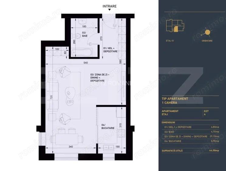 Apartament cu 1 camera, Smart Home, 44.5 mp - Complex Rezidential Nou