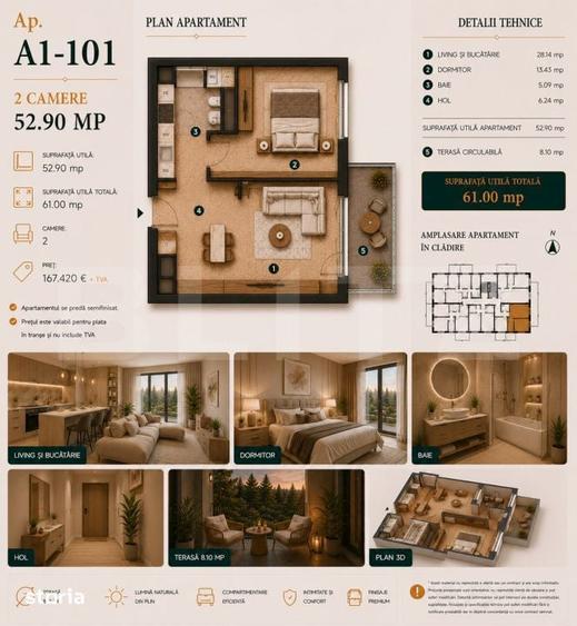 Apartament cu 2 camere în Bună Ziua