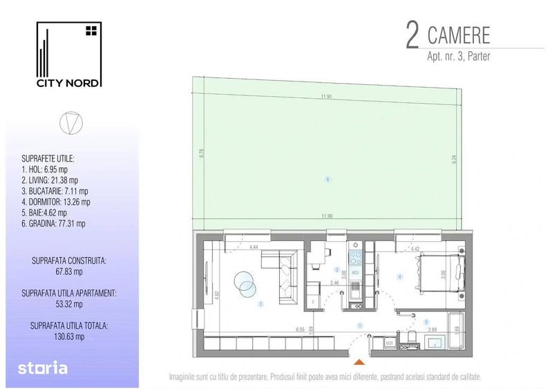 Apartament 2 camere cu curte privata 77 mp, Proiect nou, CITY NORD - 6
