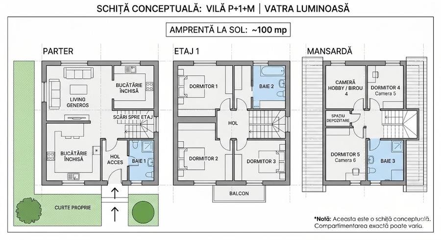 Vilă Individuală P+1+M | Vatra Luminoasă | 6 Camere | Amprentă 100mp - 1