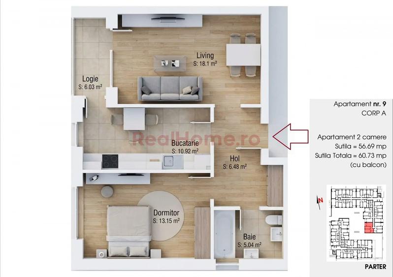 Apartament cu 2 camere decomandat în 1 Decembrie 1918