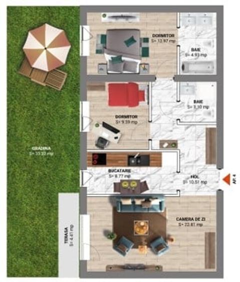 Apartament 3 camere cu grădină proprie 33mp – Greenfield Residence, Băneasa - 1