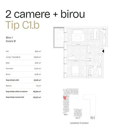 De Vanzare Apartament 2 camere + birou + terasa 21.8mp, Bdul Ghencea - 2