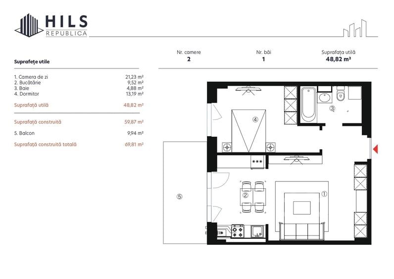 Hils Republica-metrou, amenajat modern,nou,prima inchiriere,parcare subterana. - 23