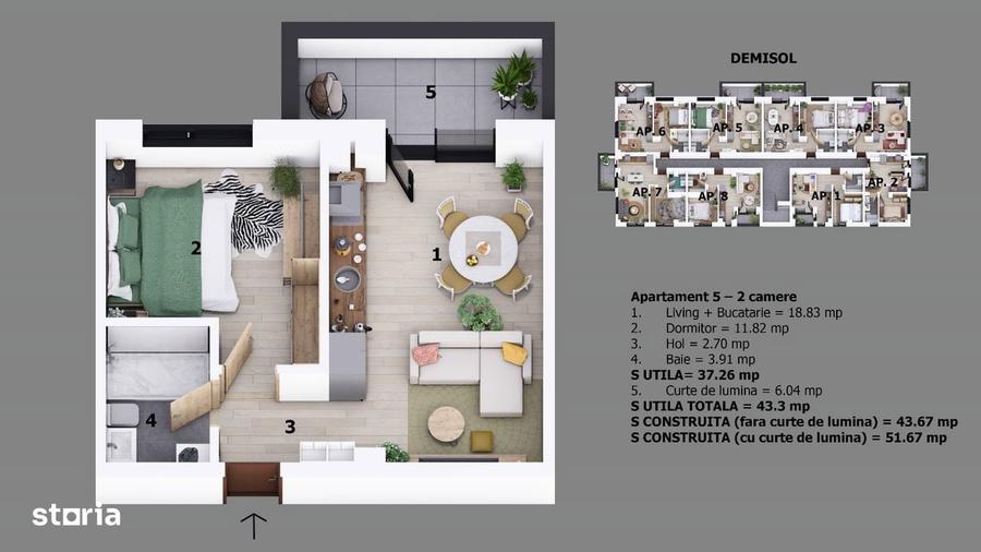 Apartament 2 camere strada Ion Creanga | Incalzire in pardoseala | - 1