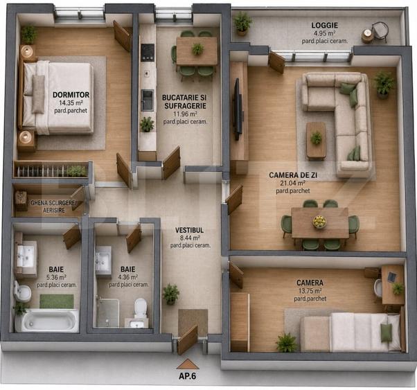 Apartament cu 3 camere decomandat în Tudor