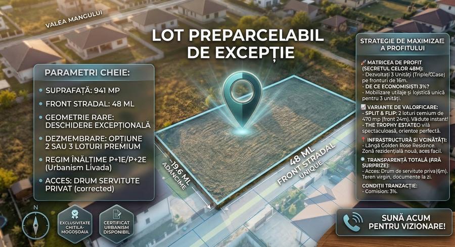 💎 Teren Premium 941 mp | Front Unic 48m | Granița Chitila-Mogoșoaia - 1