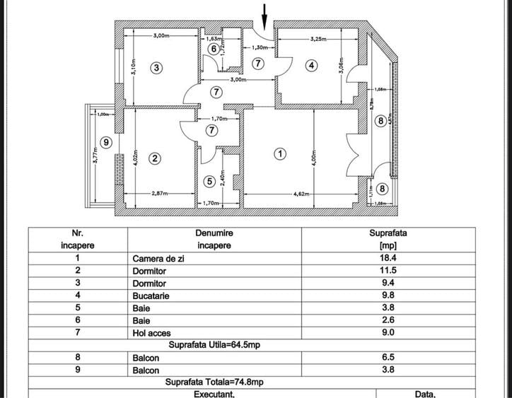Apartament cu 3 camere decomandat în Găvana