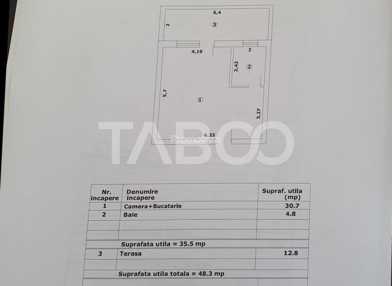 Studio de vanzare 36mp utili + terasa 13 mp constructie 2025