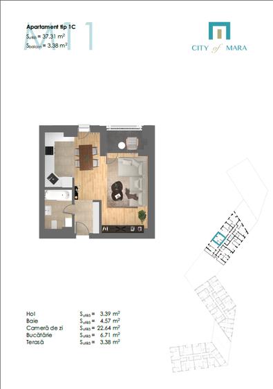 Apartament de vanzare - 1 camera - View central - terasa - 2