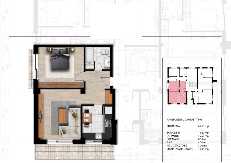 IASI-BUCIUM, Apartament cu 2 camere decomandat 65,1mp + gradina de 26mp, disponi - 9
