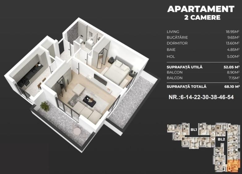 Apartament cu 2 camere decomandat în Sud