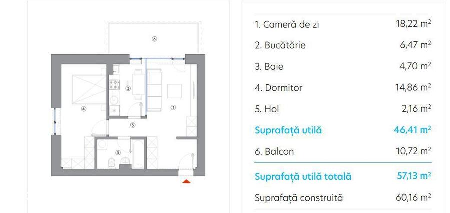 Apartament 2 Camere / Hils Titanium / 57 mp / Comision 0% - 1