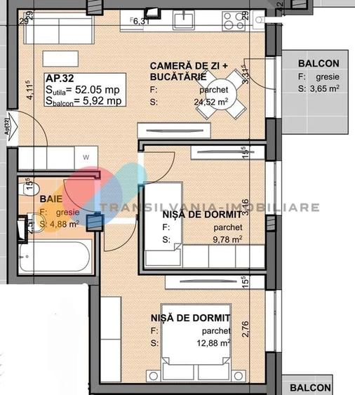 Apartament cu 3 camere semidecomandat în Apahida