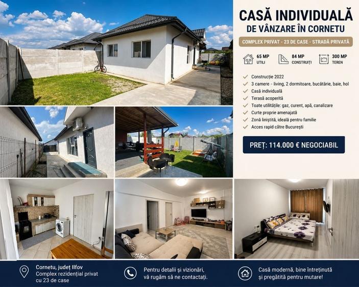 Casa individuala Cornetu | Complex privat 23 case | 65 mp utili | Teren 300 mp - 1
