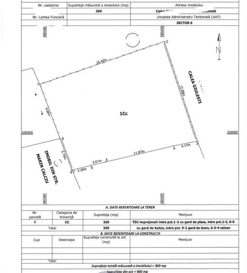 Teren Construcții intravilan de 369 mp, în Giulești Sârbi