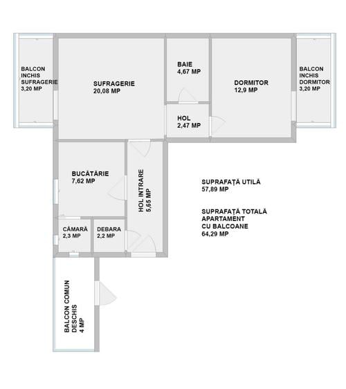 Apartament cu 2 camere semidecomandat în Bucovina