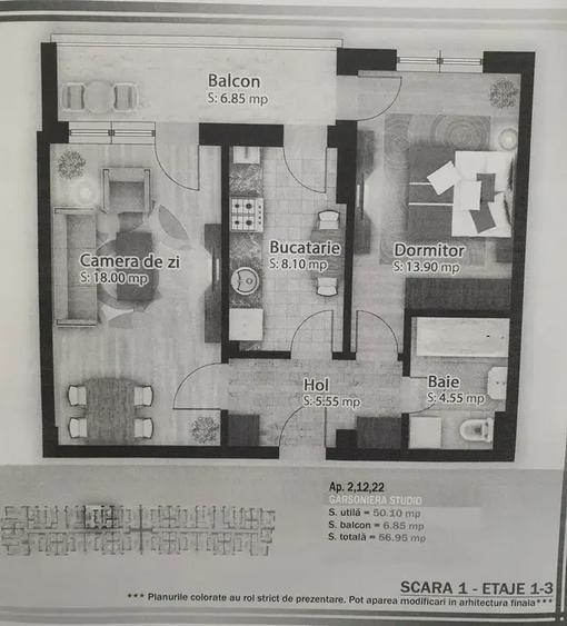 Apartament cu 2 camere semidecomandat în Ozana