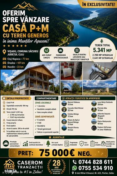 Casă cu 6 camere cu Teren 5600 Mp în Săcuieu