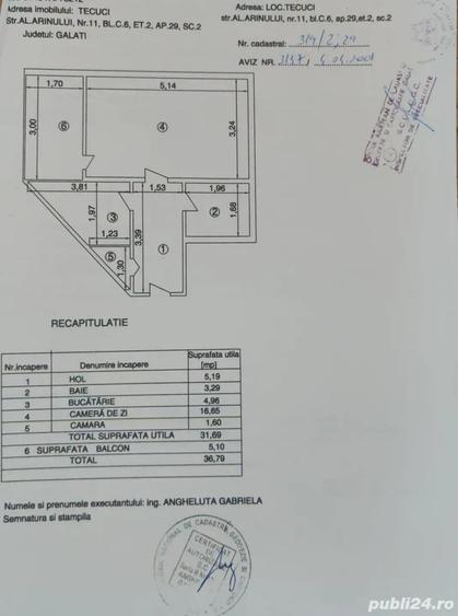 Vand Apartament 1 Camera | Tecuci, Zona Industriala, Bloc C6 | 36,79mp - 5