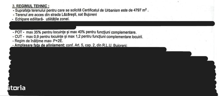 Teren intravilan 4.797 mp Bujoreni (Lazaresti) zona Lic, P+2E - 7