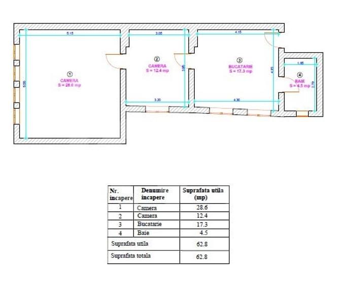 Apartament 2 camere – Centrul Istoric, str.Tribunei – Etaj 2 – 62.8 mp - 12