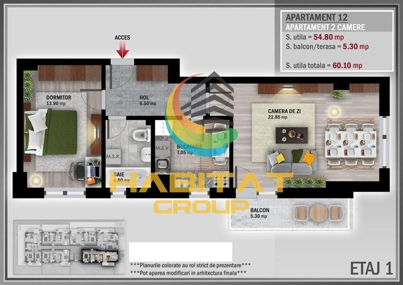 Pallady 2 camere decomandat 60 mp bloc tip Boutique - 2