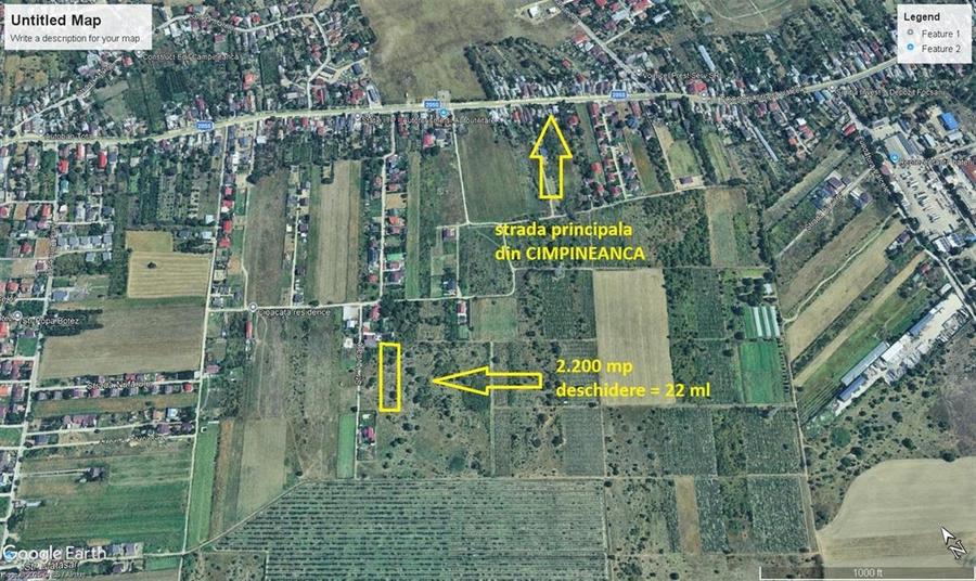 Teren intravilan Cimpineanca, 2.200 mp , d =22 ml,comision 0 % - 1