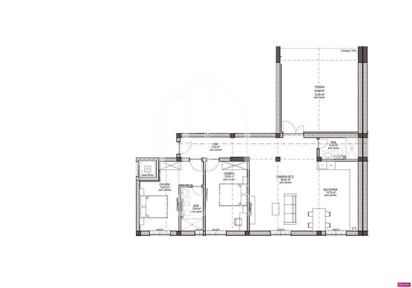 Apartament 3 camere -93,96 mp si terasa de 33mp - Loc de parcare - 4