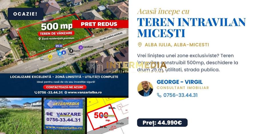 Teren Construcții intravilan de 500 mp, în Cetate