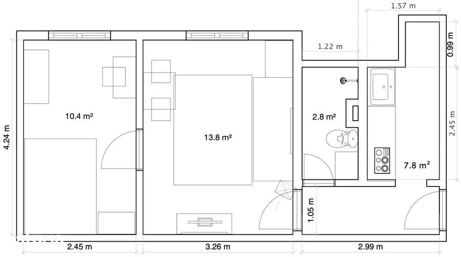 Apartament cu 2 camere nedecomandat, mobilat în Cedonia