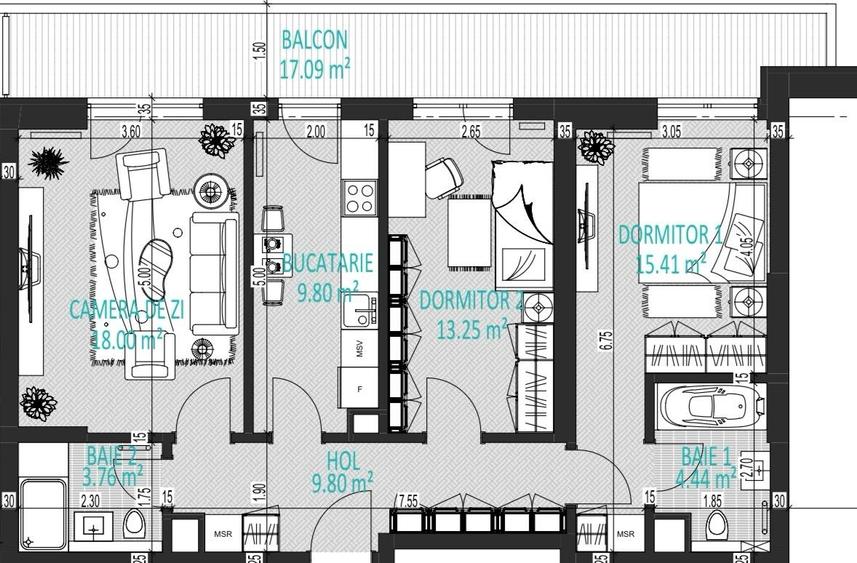 Apartament 3 camere,2 bai,centrala proprie, Bd. Uverturii-Lidl,TVA inclus! - 6