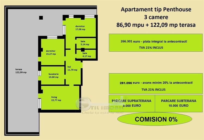 Penthouse cu 3 camere decomandat în Galata