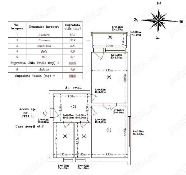 Apartament de vanzare 2 camere - Cugir - 59mp
