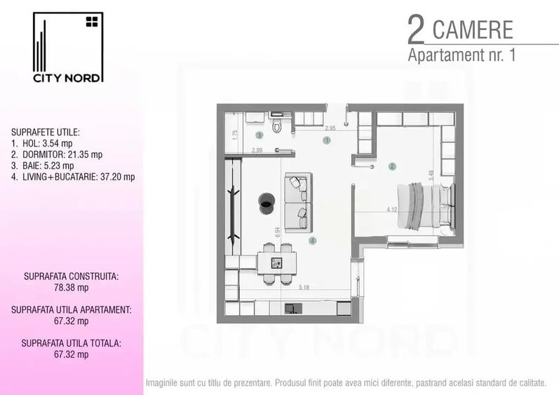 Apartament 2 camere - Living 37 mp - Dormitor 21mp CITY NORD - 10