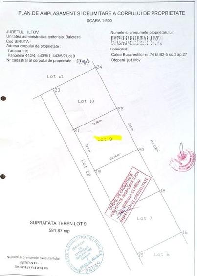 Teren Corbeanca -Balotesti suprafata 581 mp (24x24,5) - 1