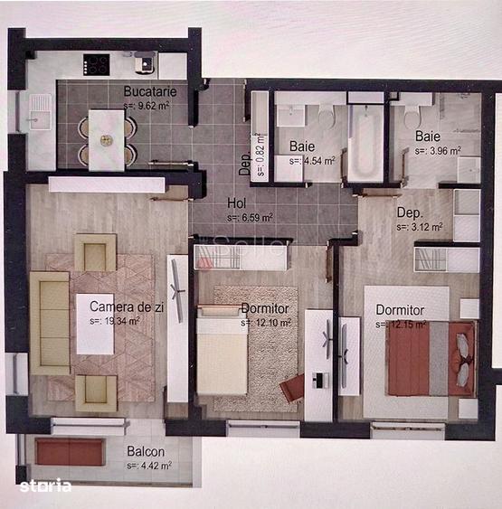 Apartament cu 3 camere, mobilat în Tractorul