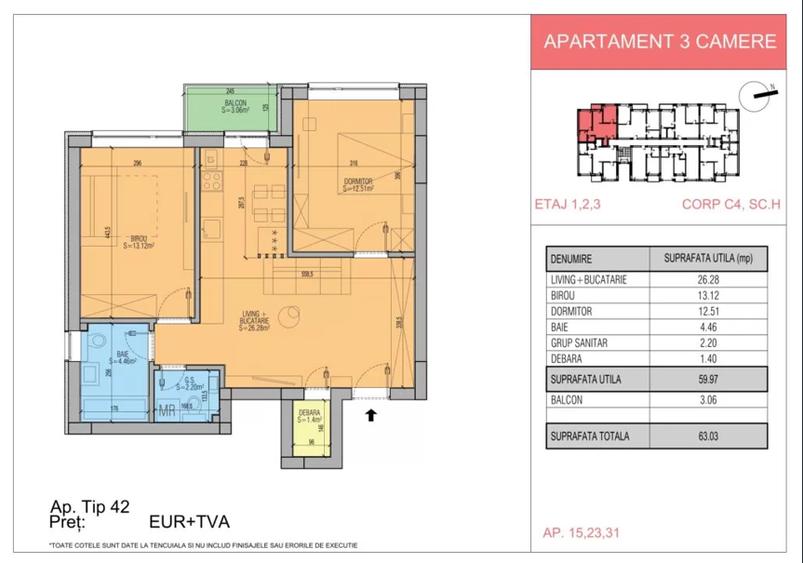 Apartament cu 3 camere în Popești-Leordeni