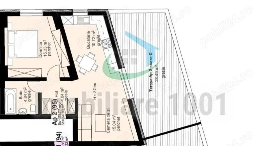 Apartament 2 camere, terasa 29 mp, imobil modern, Bulevardul Unirii, comision 0 - 3